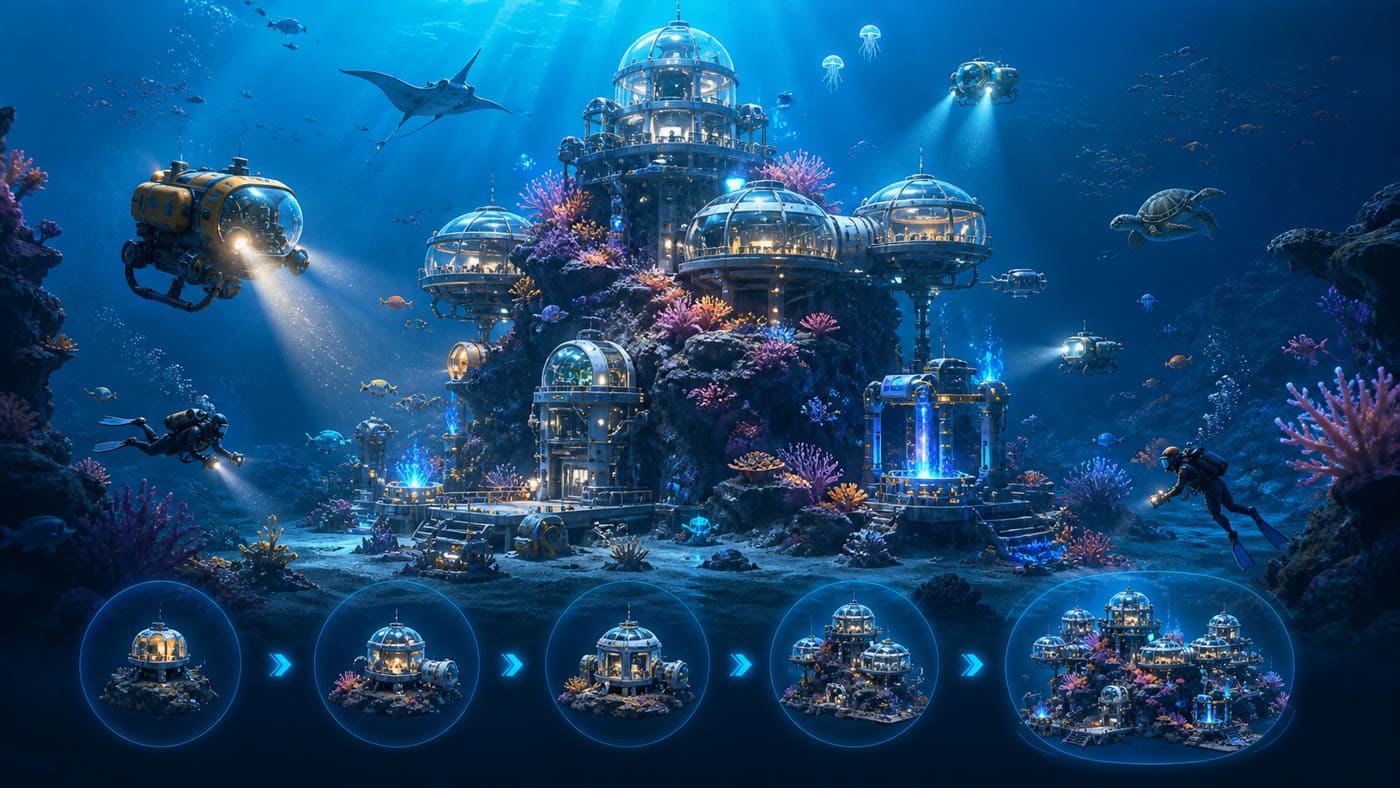 Deep Reef — Idle Simulation concept key art